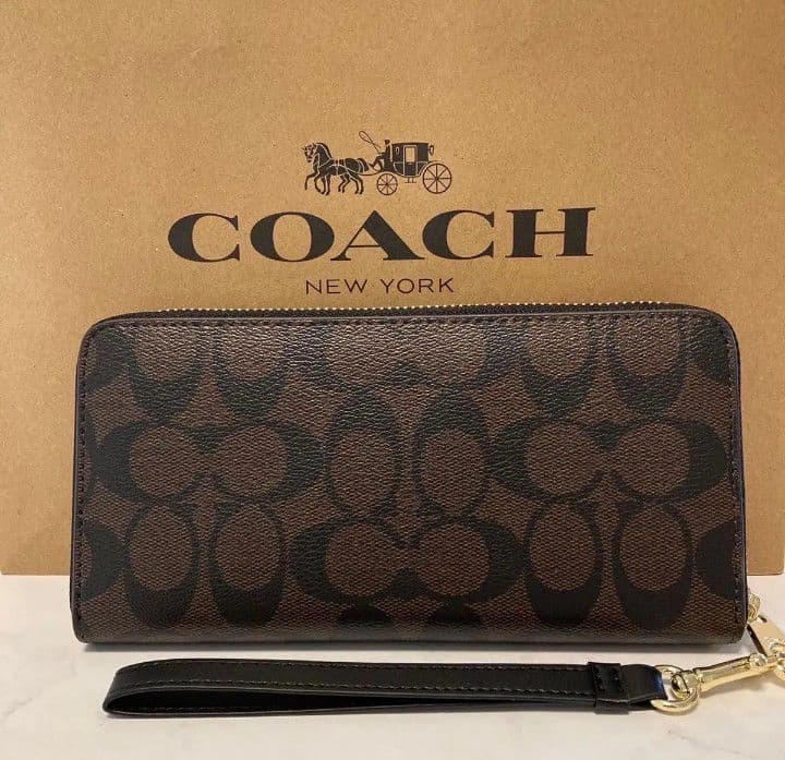 新品未使用コーチ長財布シグネチャーダークブラウンレディースメンズ送料無料即日発送