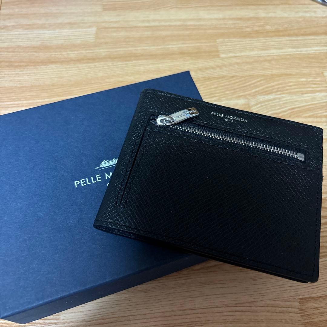 未使用級 PELLE MORBIDA マネークリップ 財布 二つ折り　黒　本革