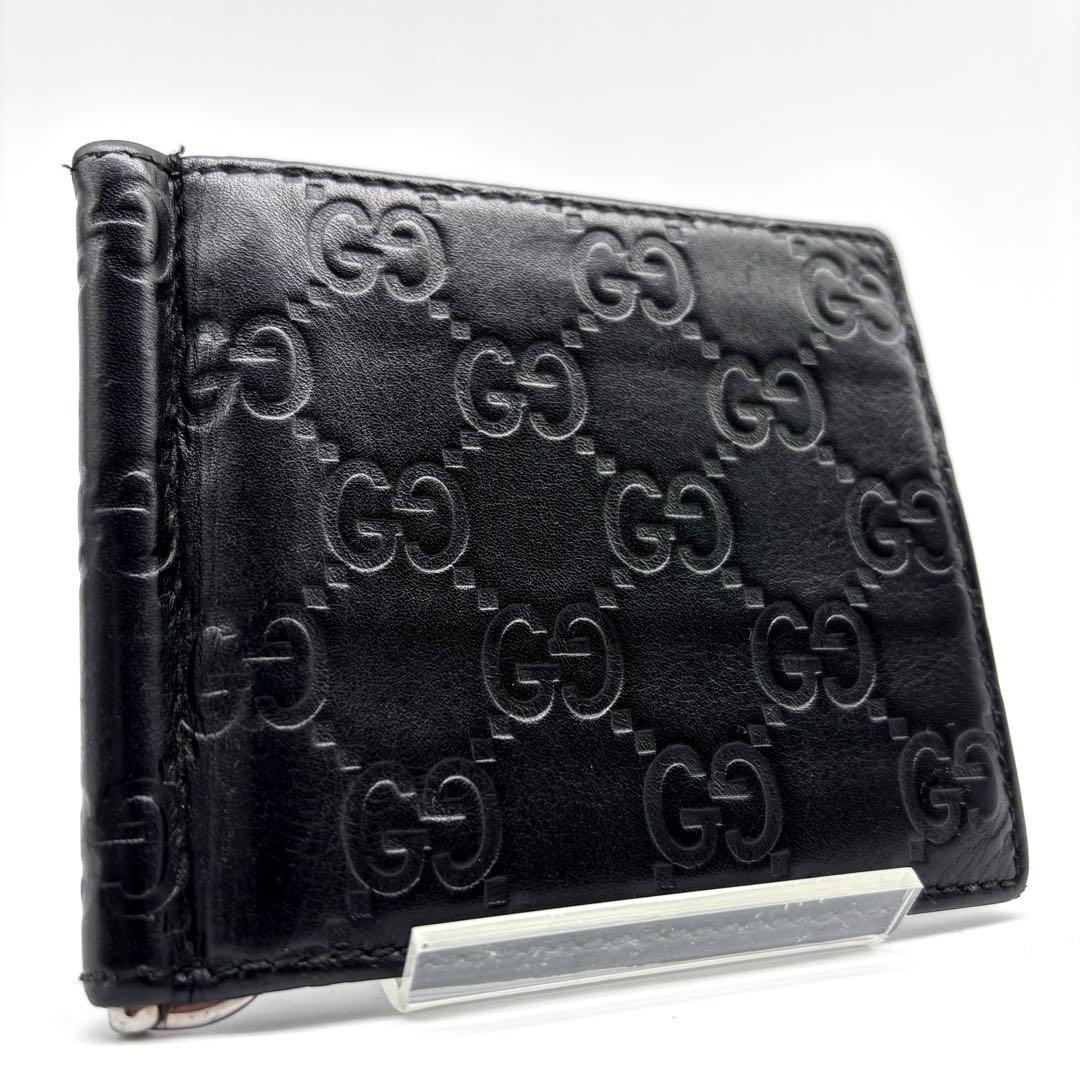 レア✨ GUCCI グッチ シマ レザー マネークリップ 黒 財布 ロゴ GG