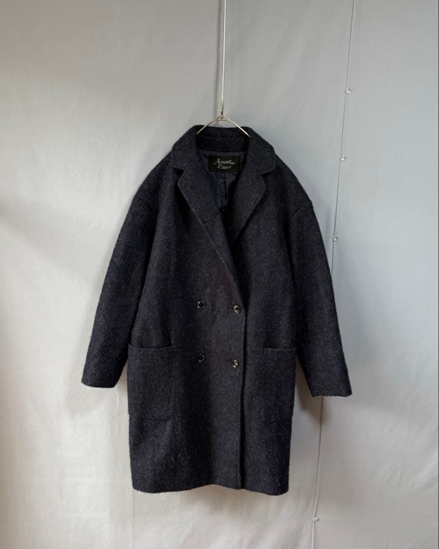 ユナイテッドアローズ　ウール混ダブルブレストシャギーコート　ネイビー