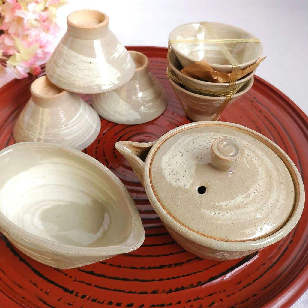 朝日焼　朝日窯　煎茶碗　汲出６　湯冷まし１　御本手　煎茶道具／宝瓶１はおまけ