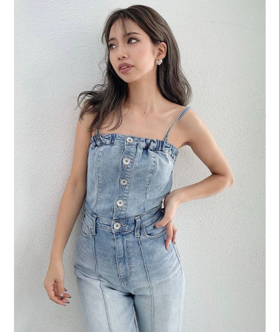 GYDA BACKリボンデニムロンパース S