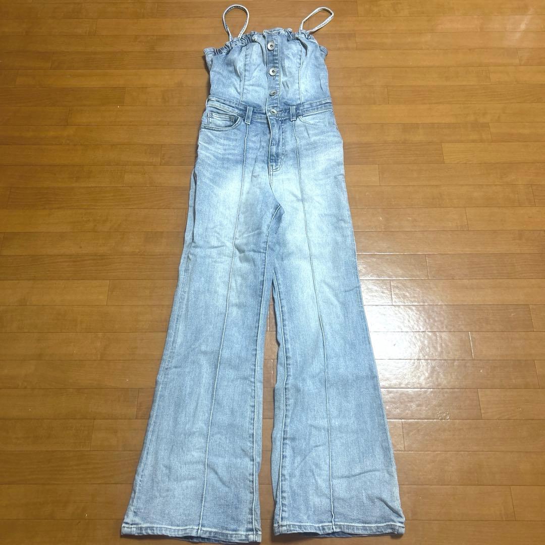 GYDA BACKリボンデニムロンパース S
