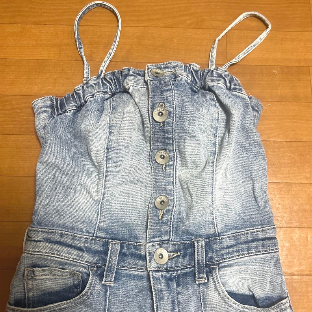 GYDA BACKリボンデニムロンパース S