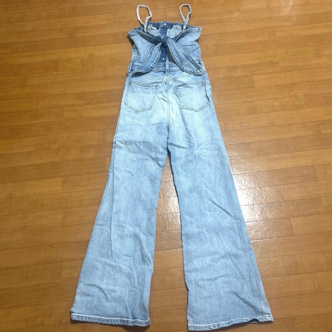 GYDA BACKリボンデニムロンパース S
