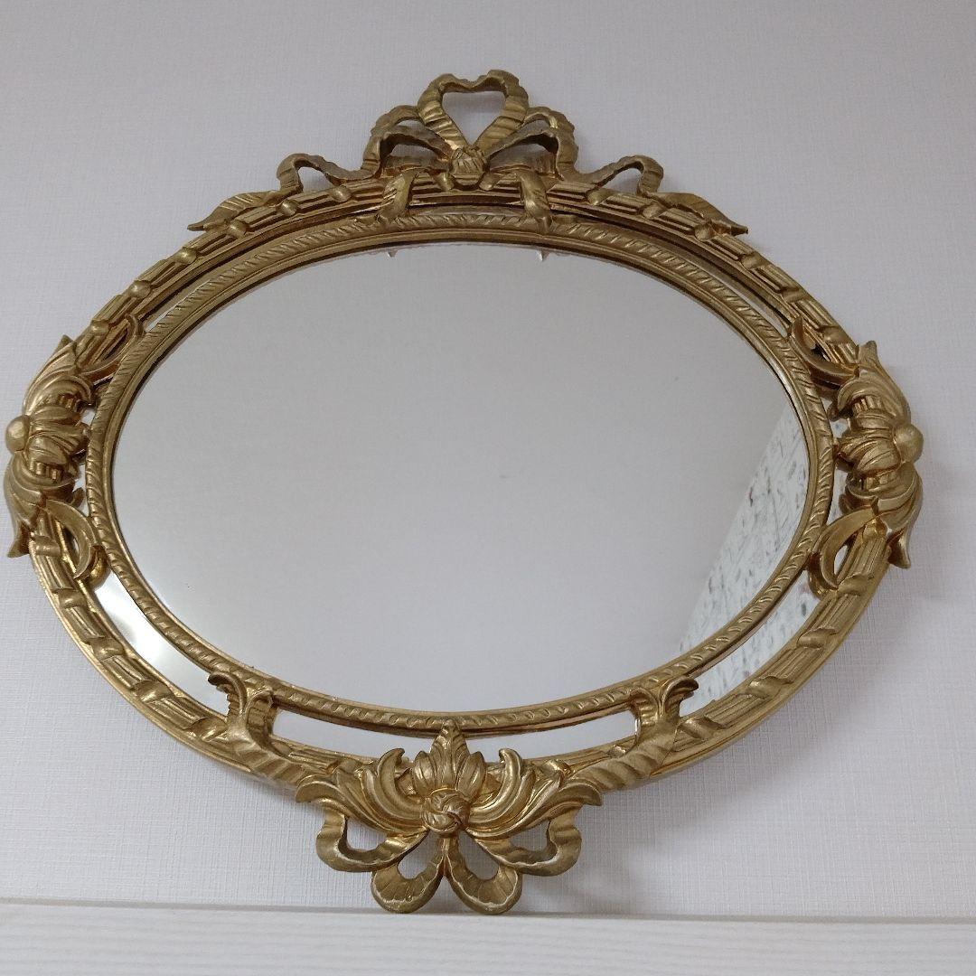【アンティーク】ゴールド装飾楕円形壁掛けミラー