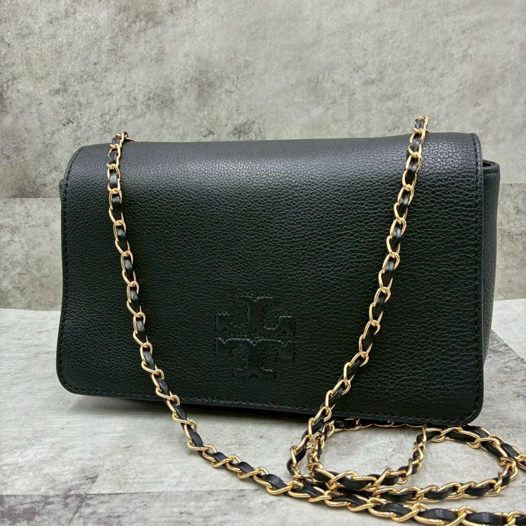 美品 トリーバーチ マックグロー ショルダーバッグ ウォレット 黒 シボ革