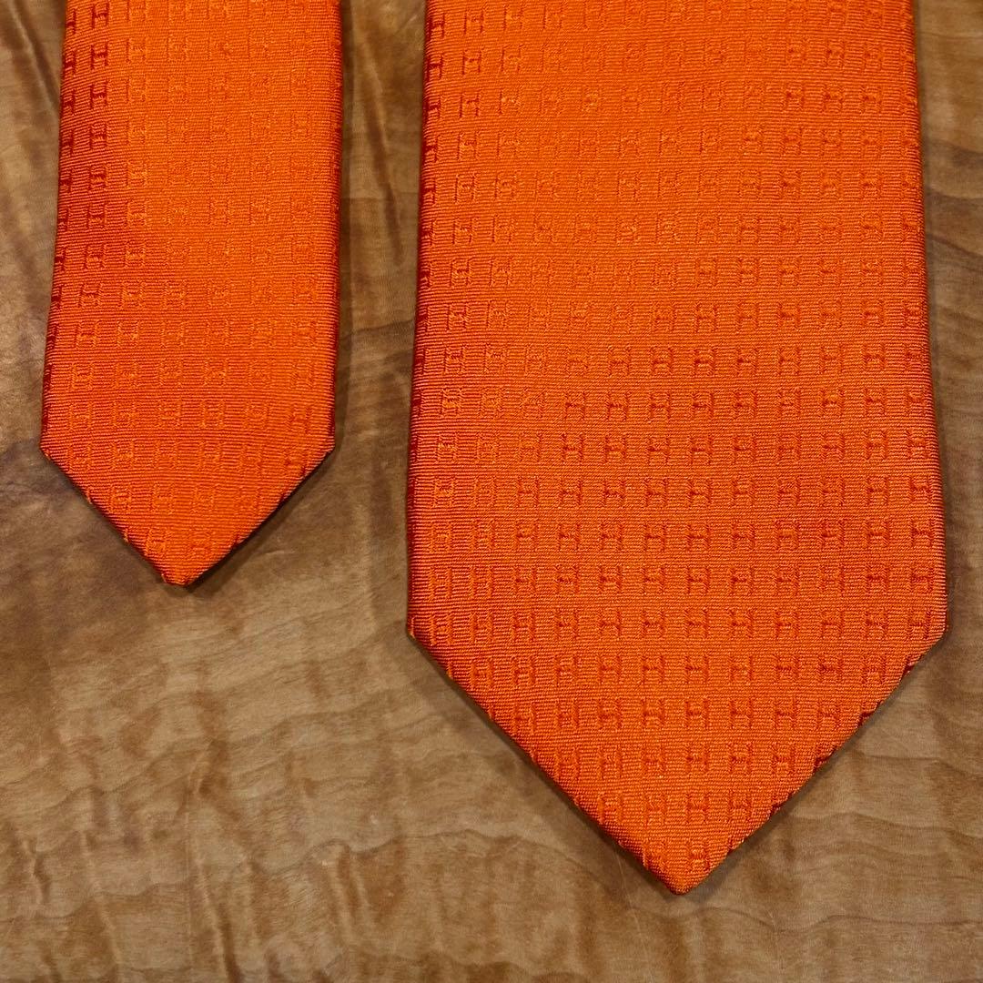 HERMES オレンジ シルク ネクタイ