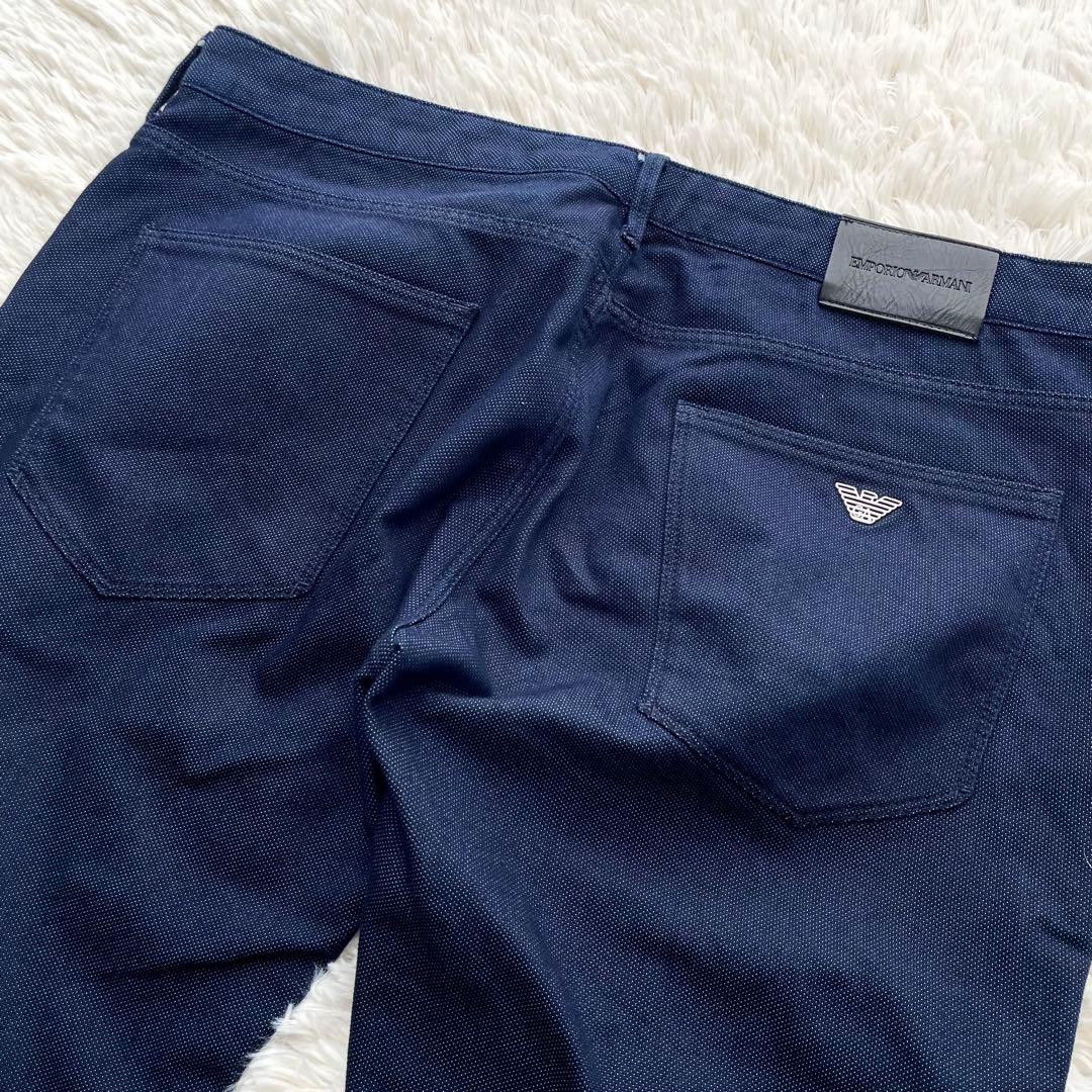 極美品✨エンポリオアルマーニ　ストレッチパンツ　イーグル金具　洗える　紺　2XL