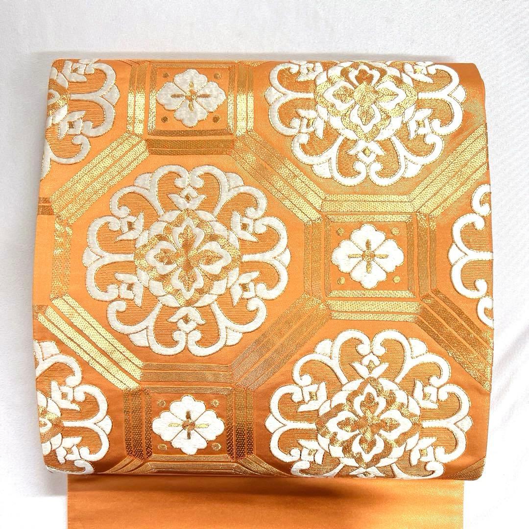 未着用　袋帯　刺繍　金駒刺繍　華紋　蜀江紋　金糸　着物　帯　033k