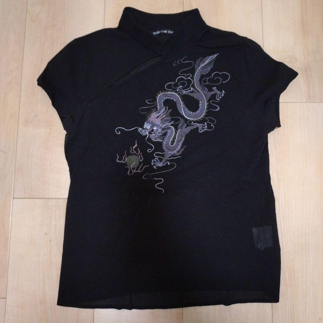 ドラゴン刺繍 ブラック Tシャツ サイズ0