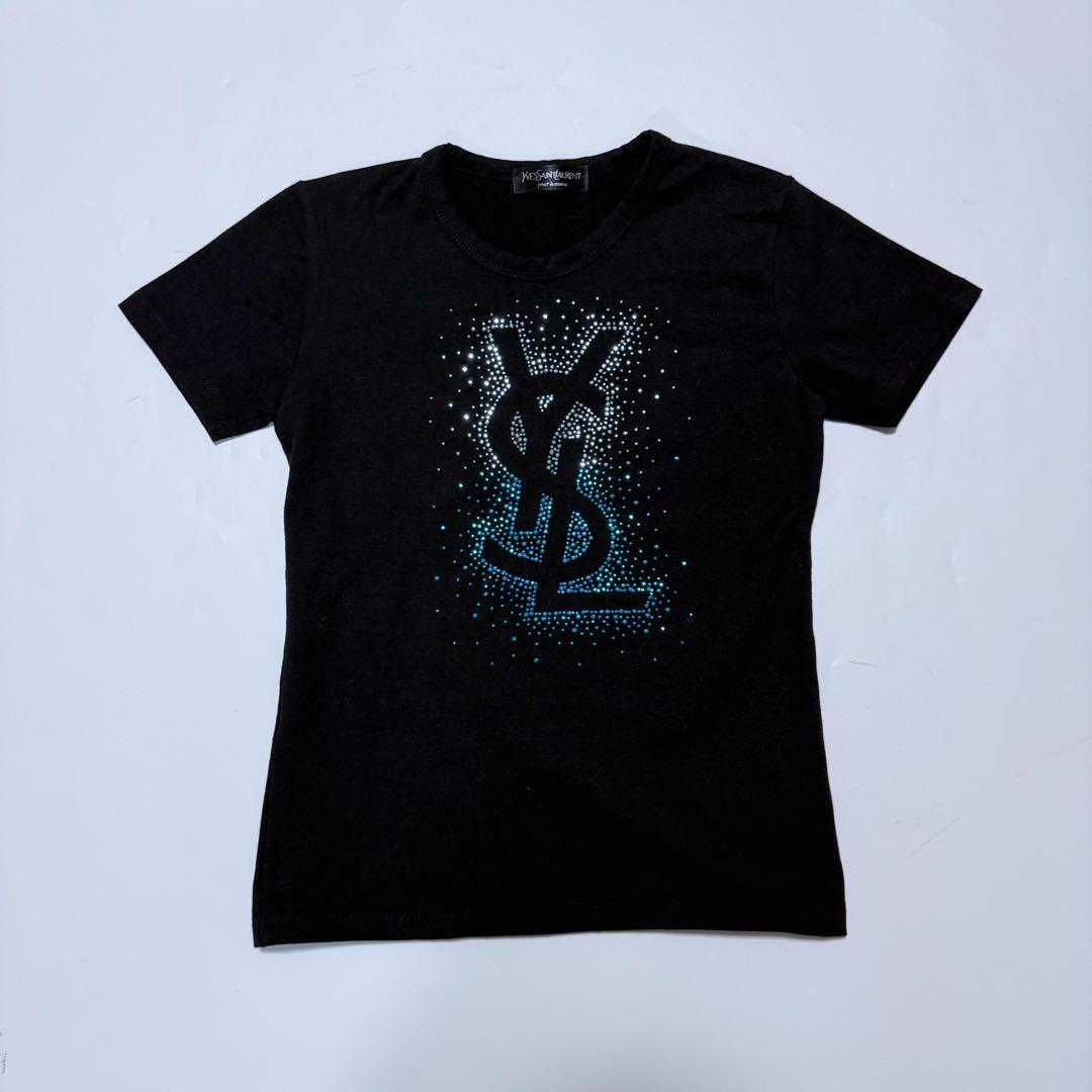 【YSL】イヴ・サンローラン ラインストーン Tシャツ ピチT Y2K チビT