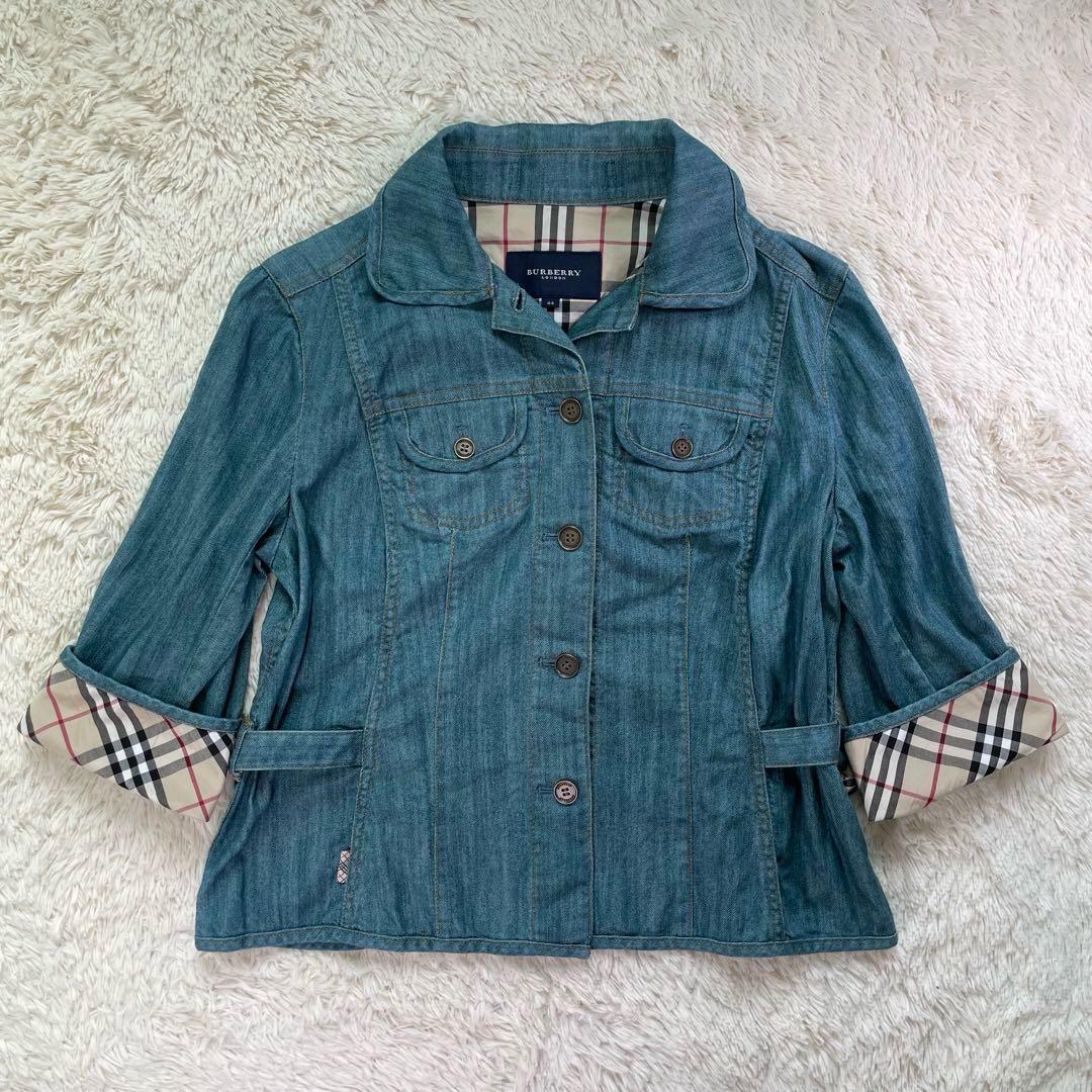 【希少サイズ44】バーバリーロンドン　ノバチェック　ブルー　デニムジャケット