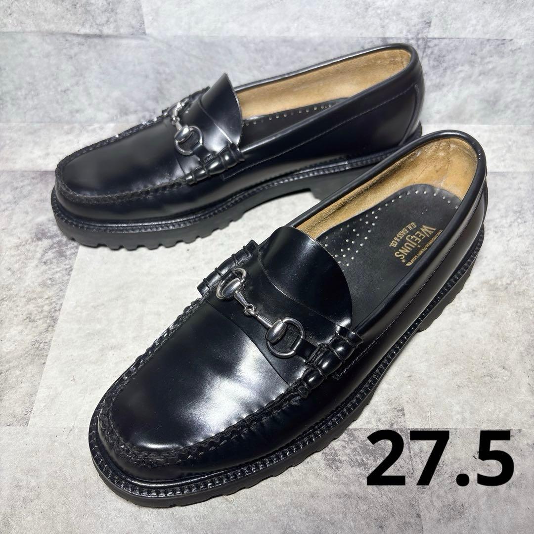 極美品 ジーエイチバス リンカーン 27.5 厚底 ビットローファー 本革 黒