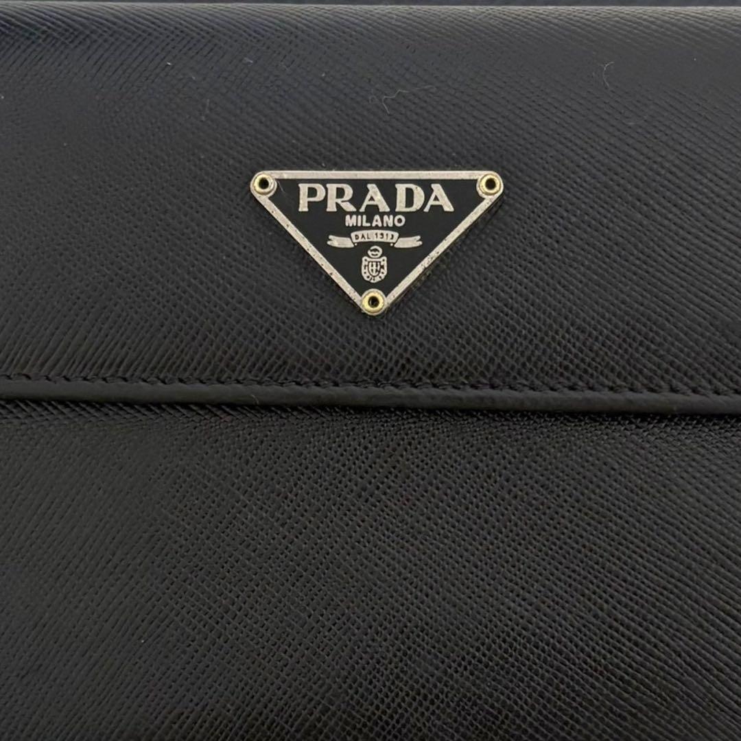 超極美品✨ PRADA プラダ 三つ折り財布 サフィアーノ ブラック 三角ロゴ