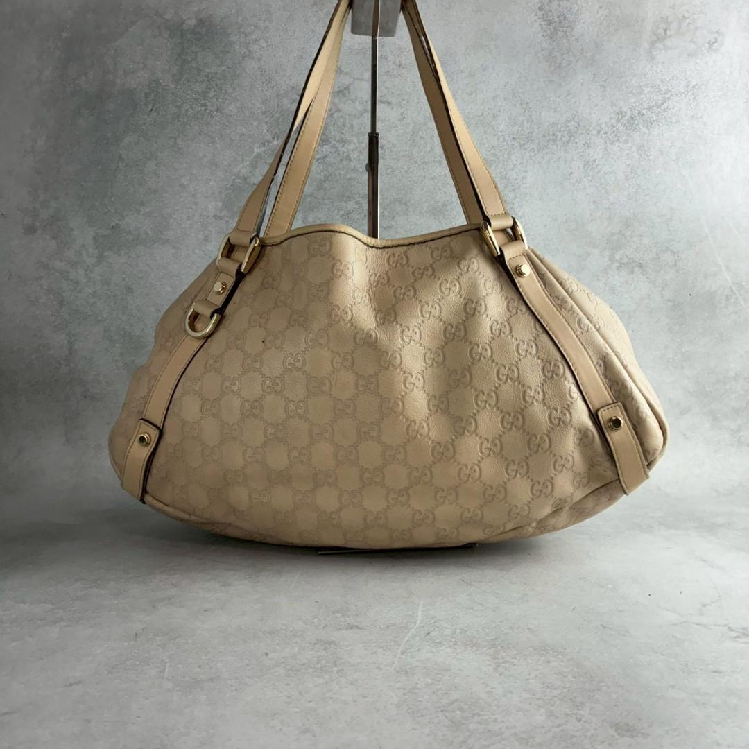 GUCCI トートバッグ　アビー　シマ　ベージュ　レザー　ゴールド金具