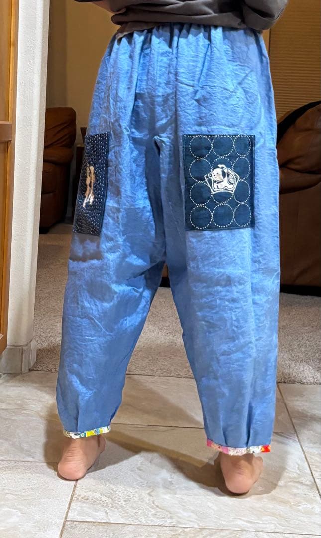 ちくちくもんぺパンツパッチワーク モーヴピンク色