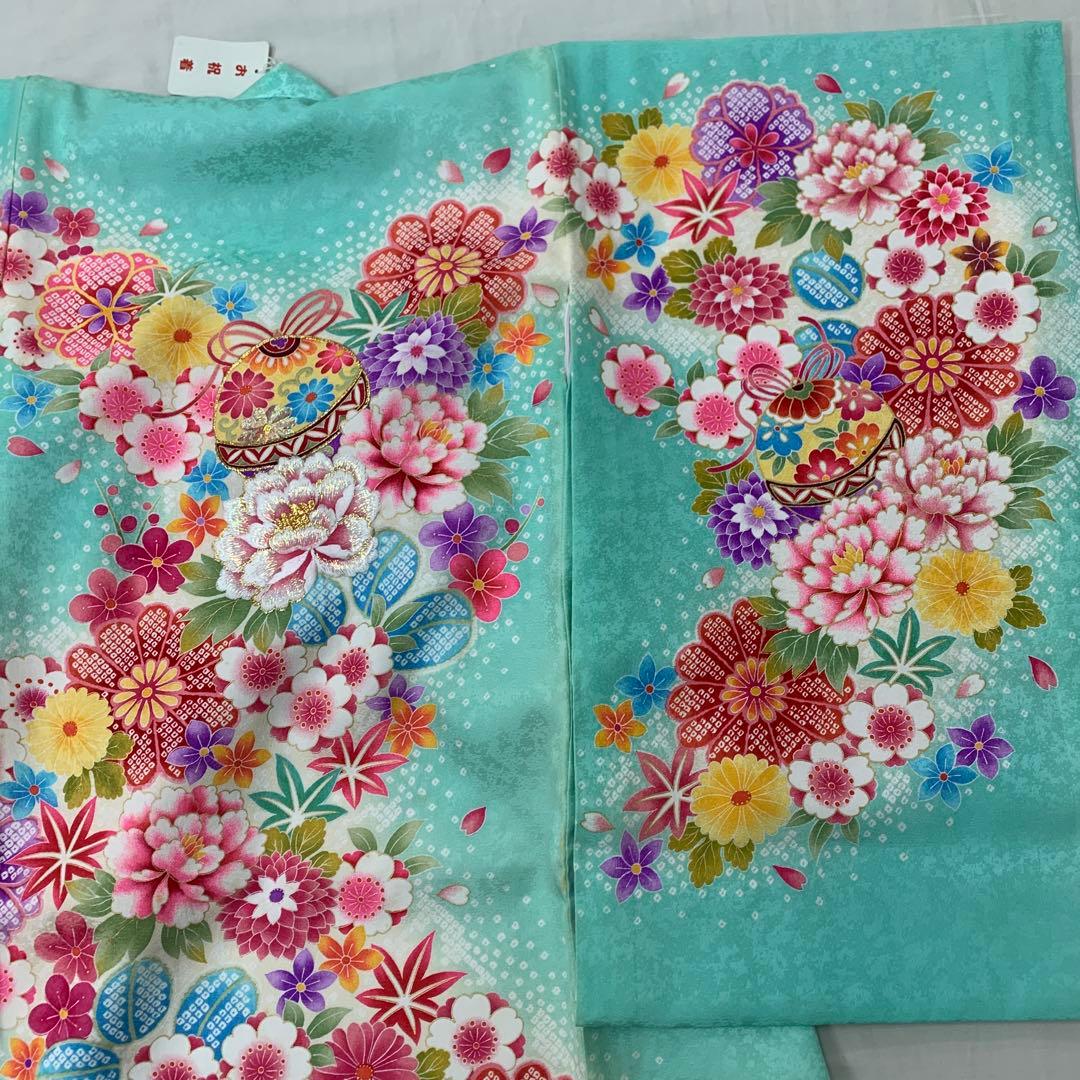 新品（純古典仕様）お宮参り 産着 祝着のきもの京友禅染　刺繍入　四季花まり古典文