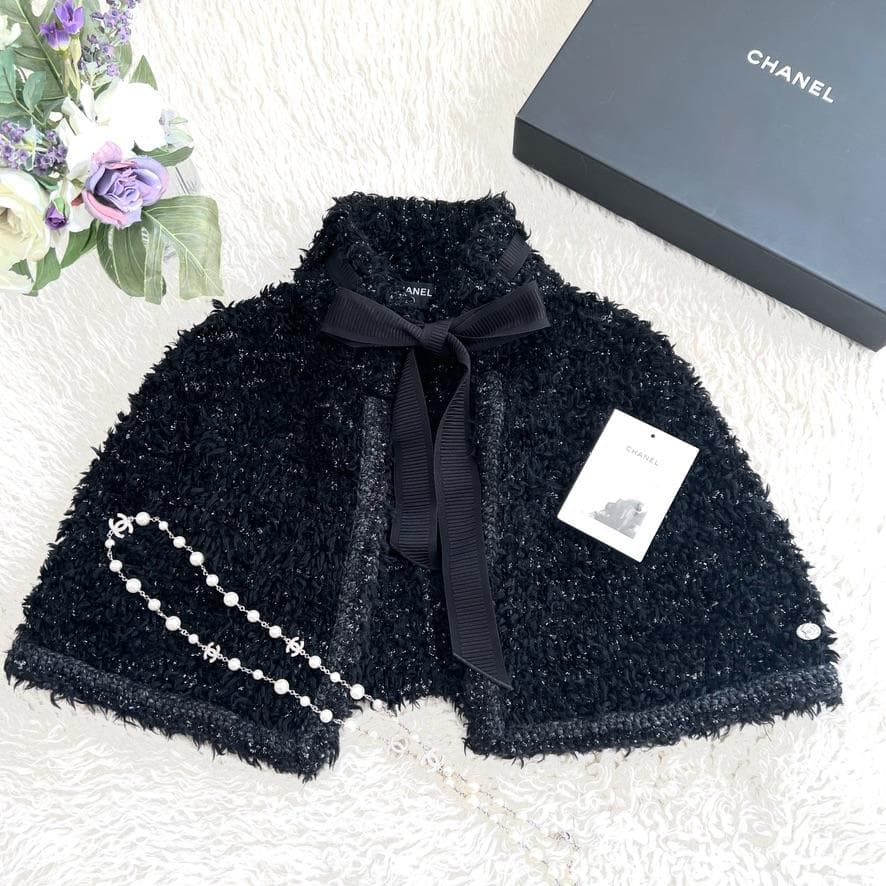 未使用★CHANEL★ラメ★ツイード★リボン★ケープ★ポンチョ