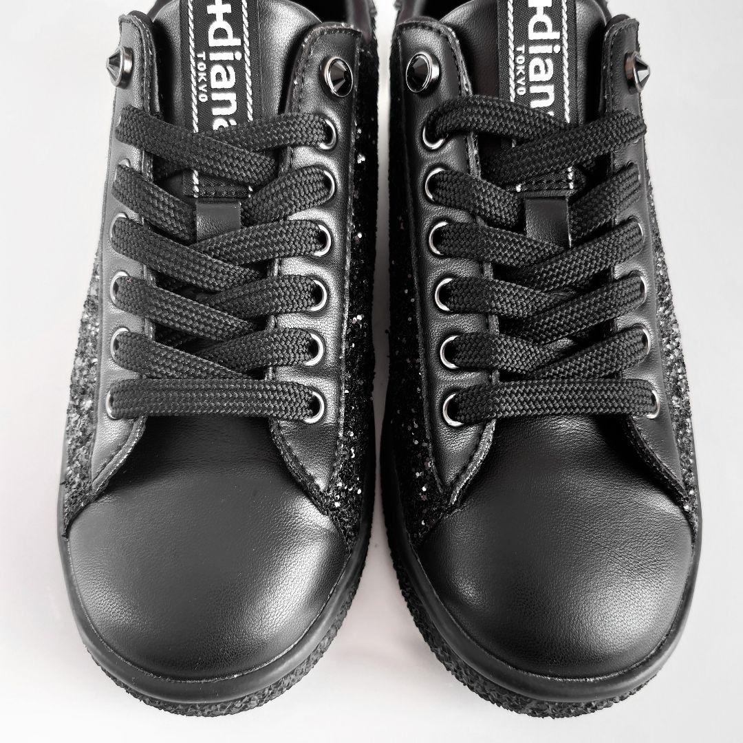 美品 プラスダイアナ サイド グリッター ラメ レースアップ シューズ