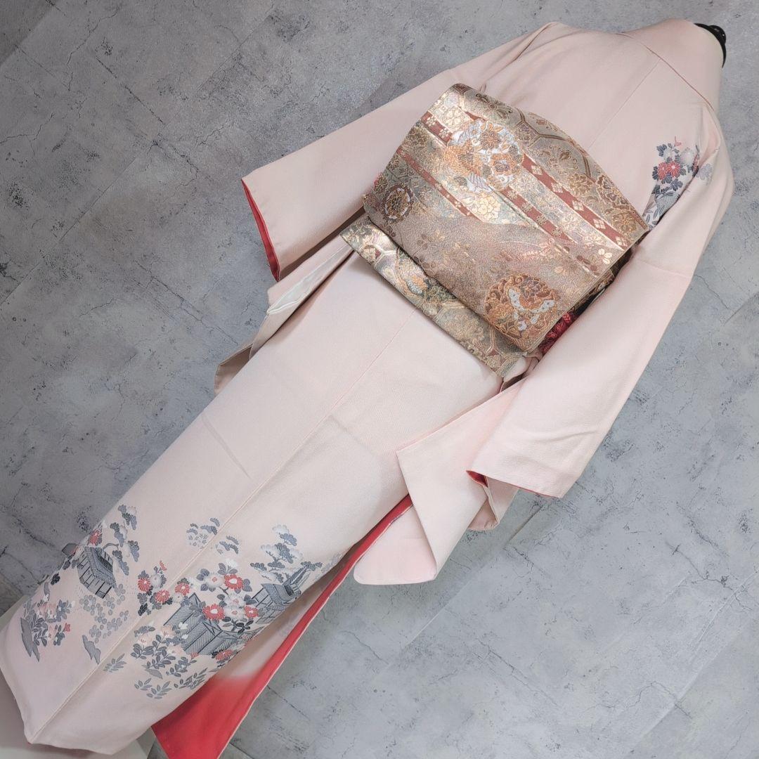 訪問着　フルセット　着物　正絹　薄ピンク　トールサイズ　茶屋辻　友禅　花　F7