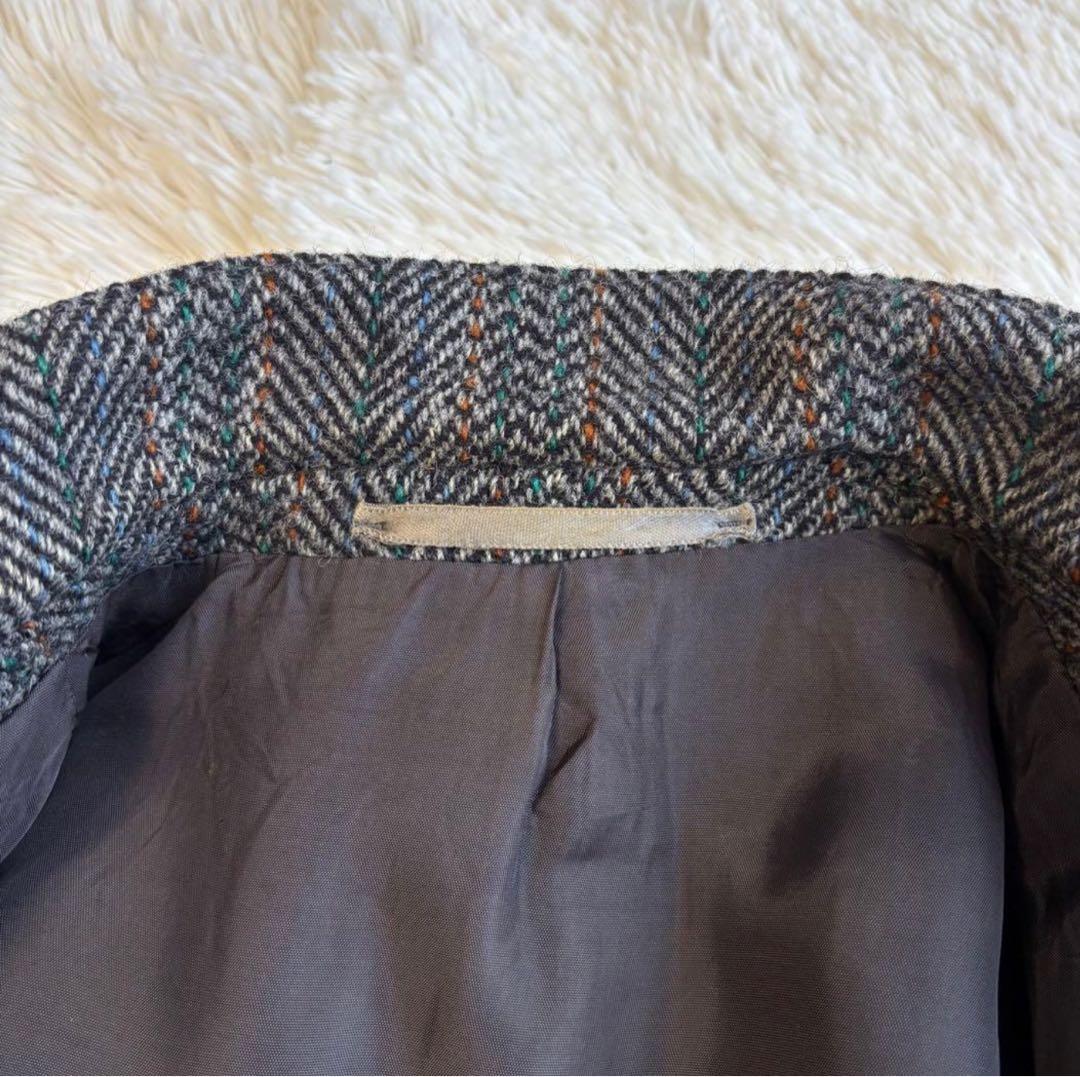 ■美品■ ハリスツイード ヘリンボーン柄テーラードジャケット グレー系 LL