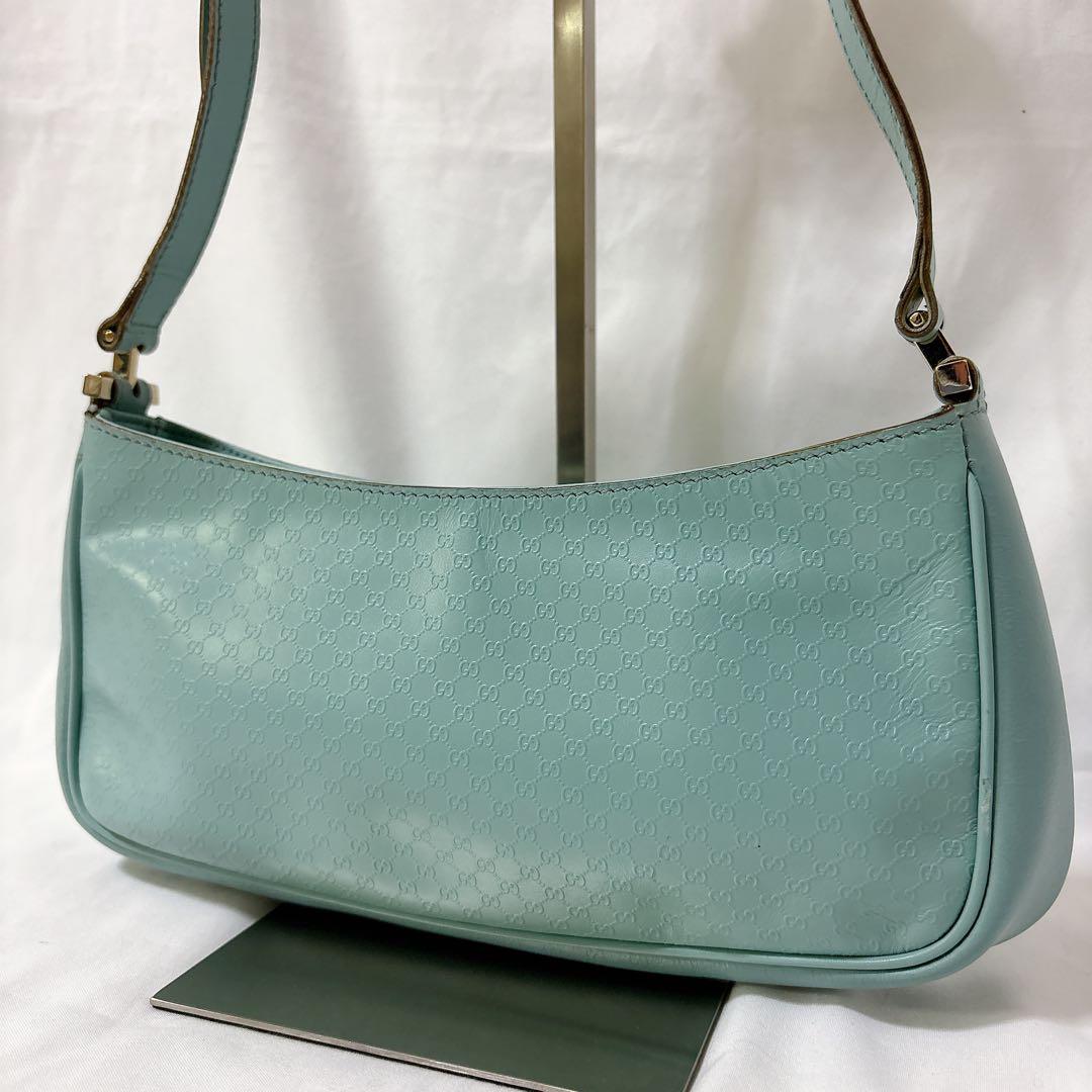 【希少】グッチ アクセサリーポーチ マイクロシマ レザー ブルー ワンショルダー