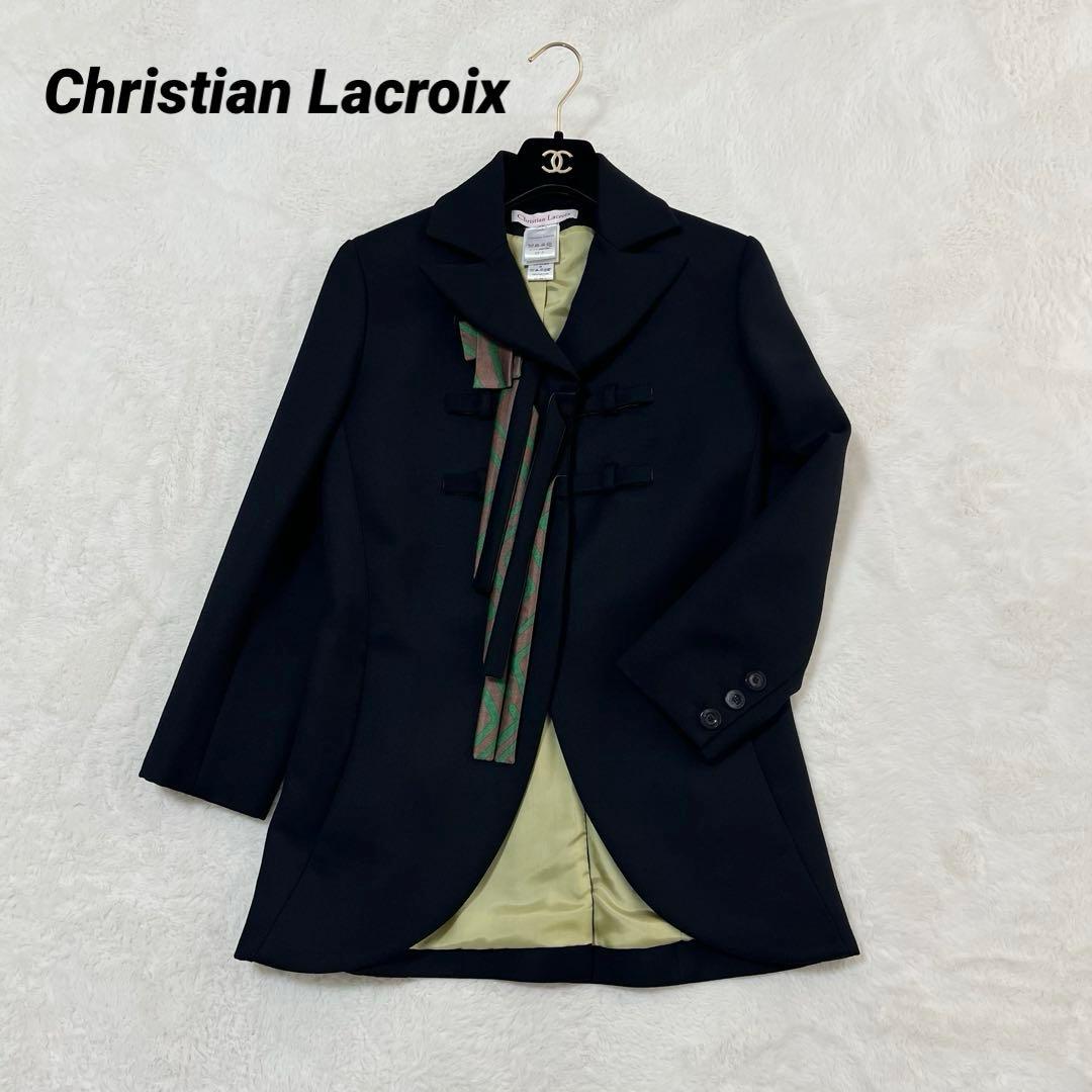 フランス製 クリスチャンラクロワ テーラードジャケット ウール 裏地シルク 黒