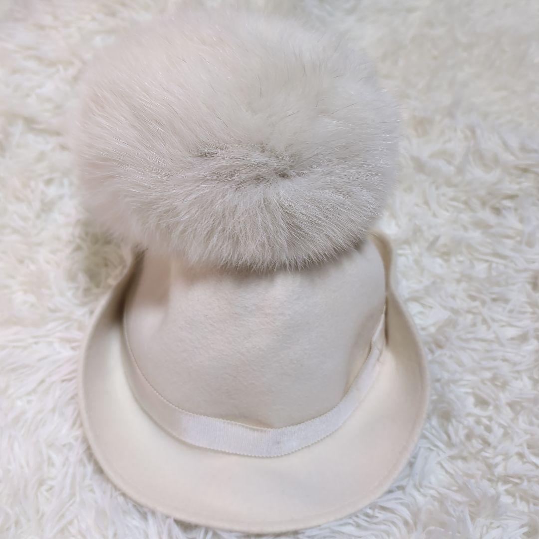 スノーホワイト❀MONCLER 国内正規品 フォックスファーウールハット