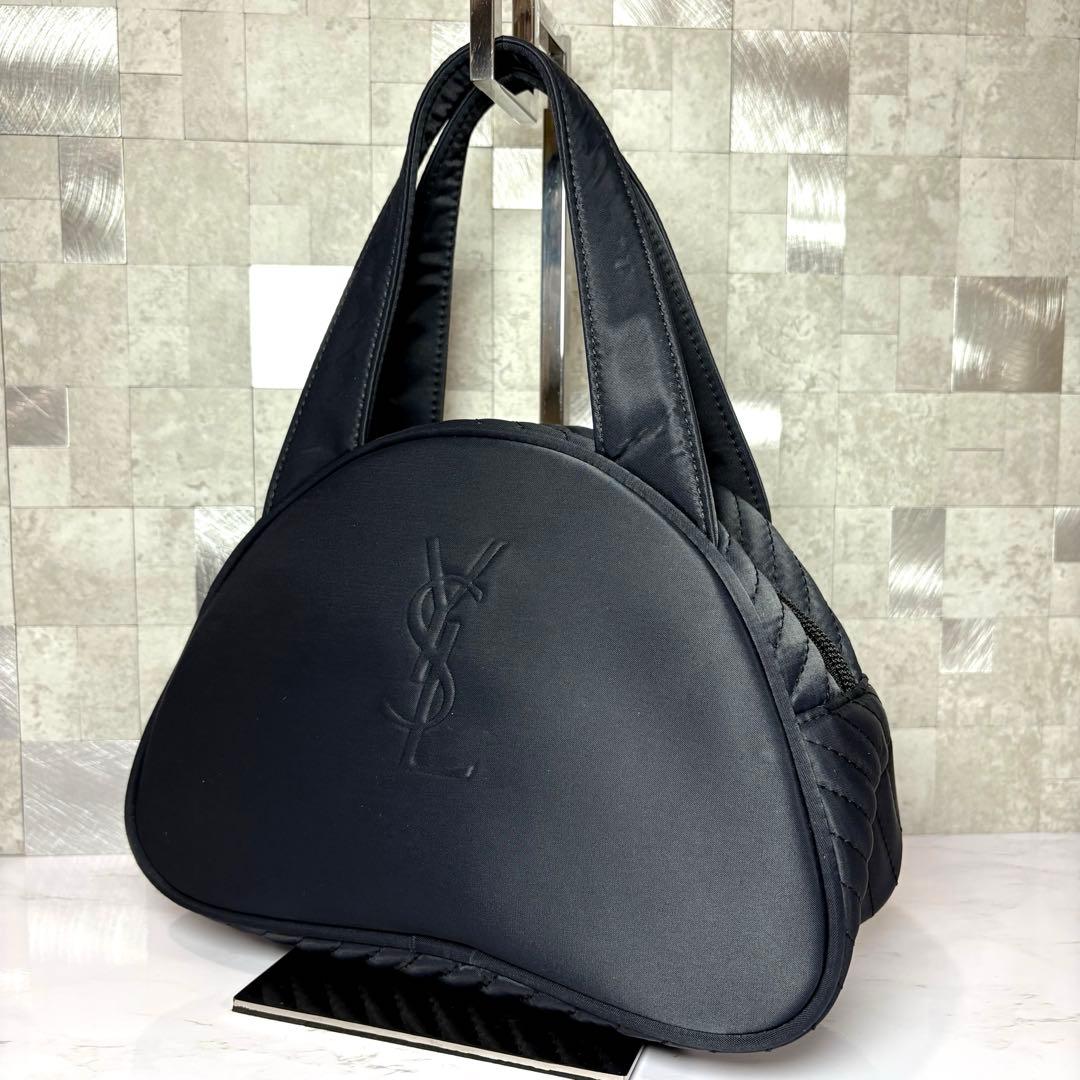 イヴサンローラン　キルティング　ナイロン　トートバッグ　ハンドバッグ　ネイビー