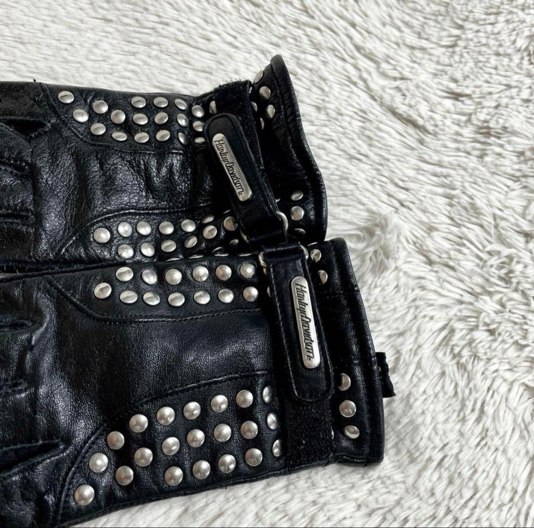 希少 ハーレーダビッドソン レザー 本革 スタッズ グローブ バイク 手袋 黒