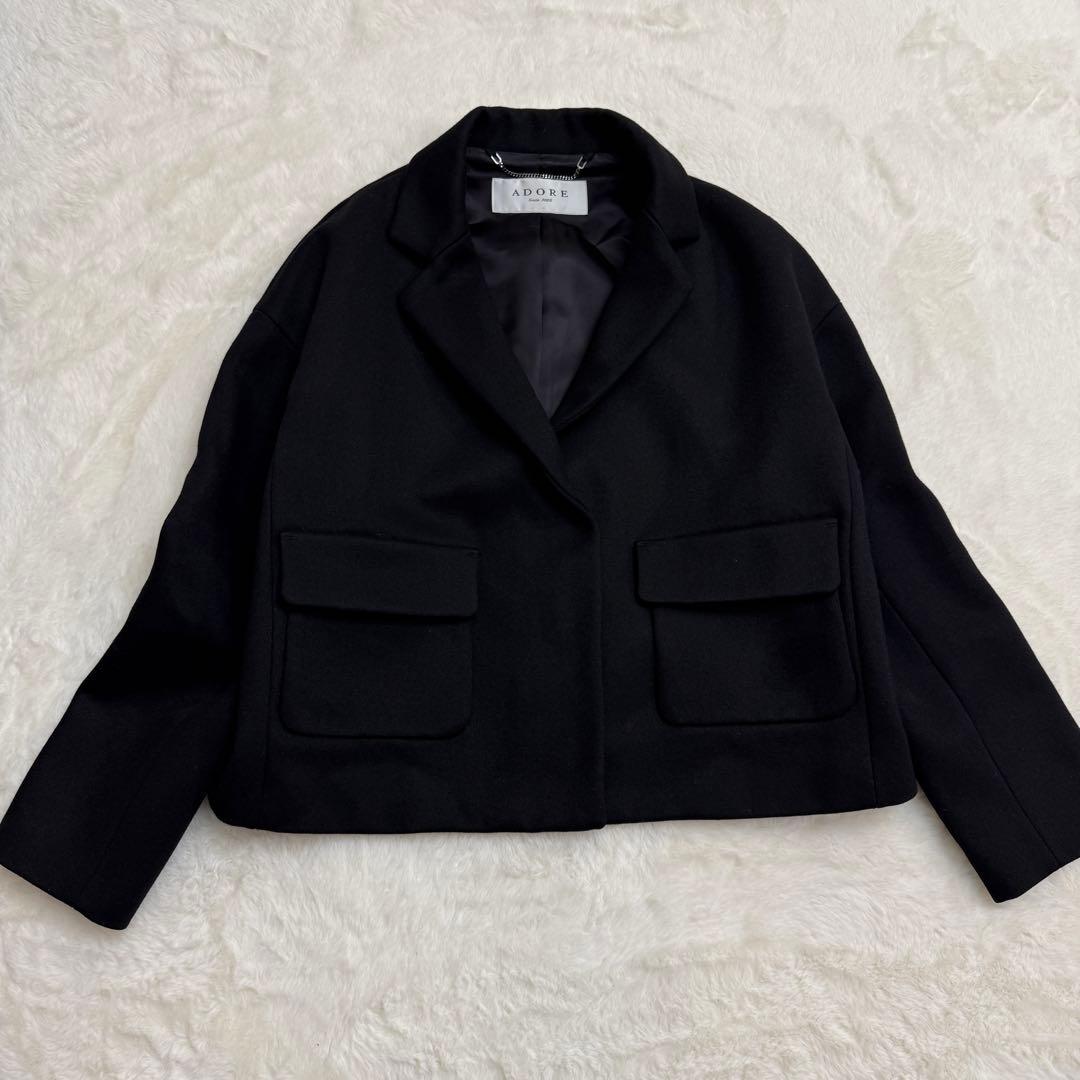 【美品】　アドーア　ショート　ジャケット　ブラック　厚手　ウール　ダブルフェイス