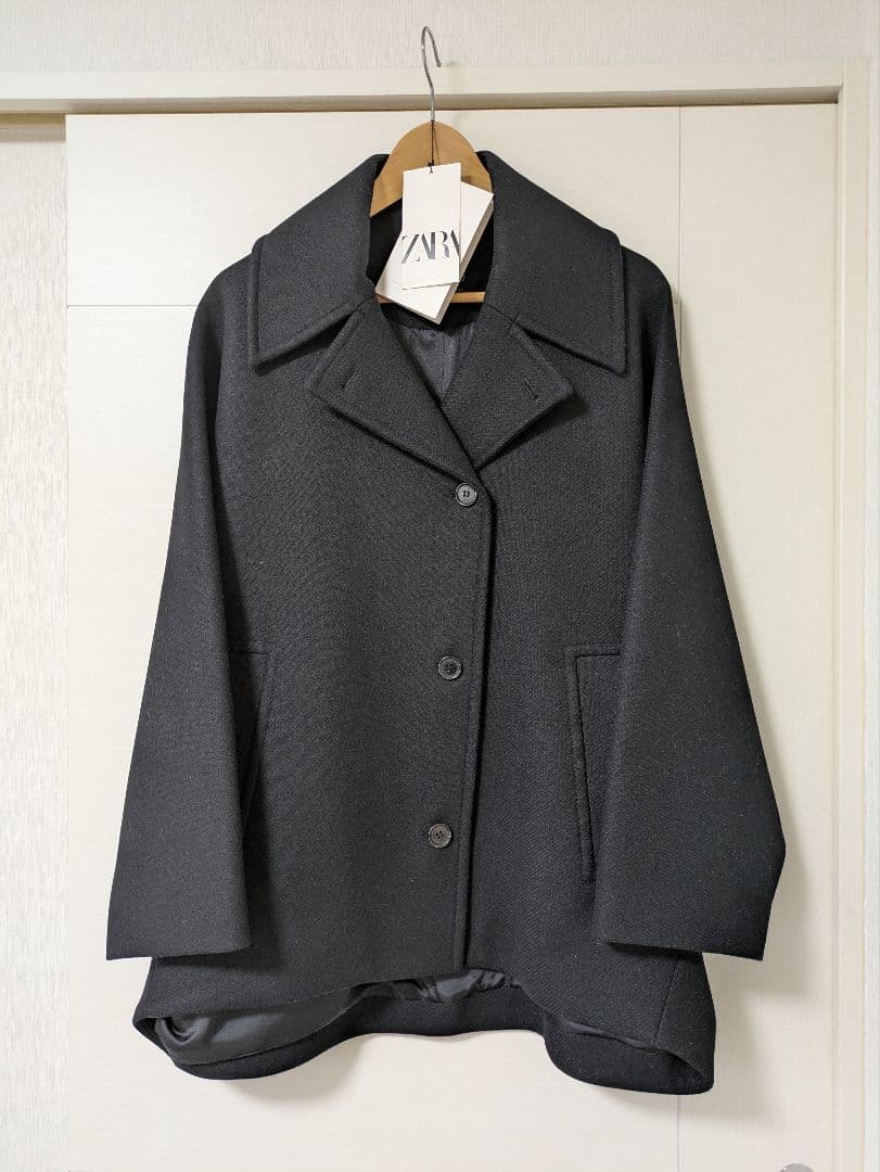 ザラ 完売 ZARA MANTECO ショート ウールブレンドコート ブラック