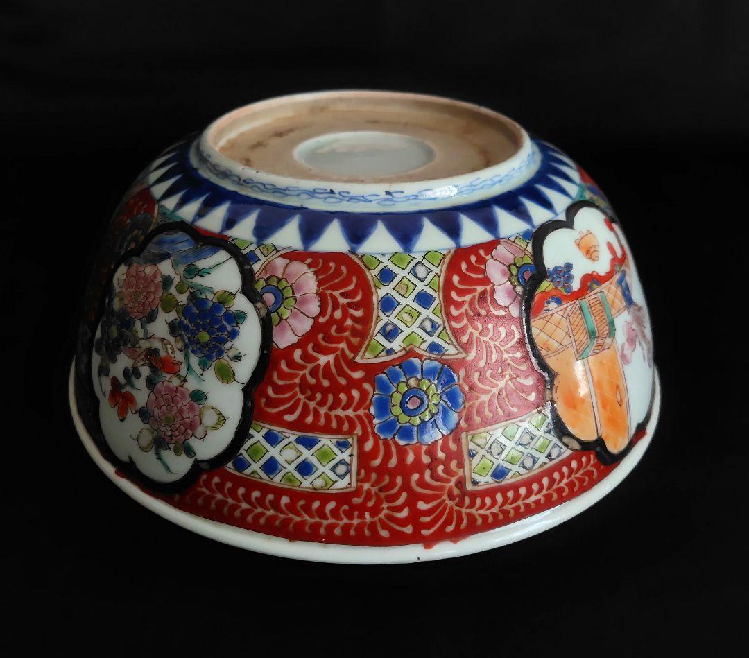 古伊万里　大鉢　赤絵花鳥　直径約24.4cm　二重高台　幕末明治〜　紫陽花　骨董