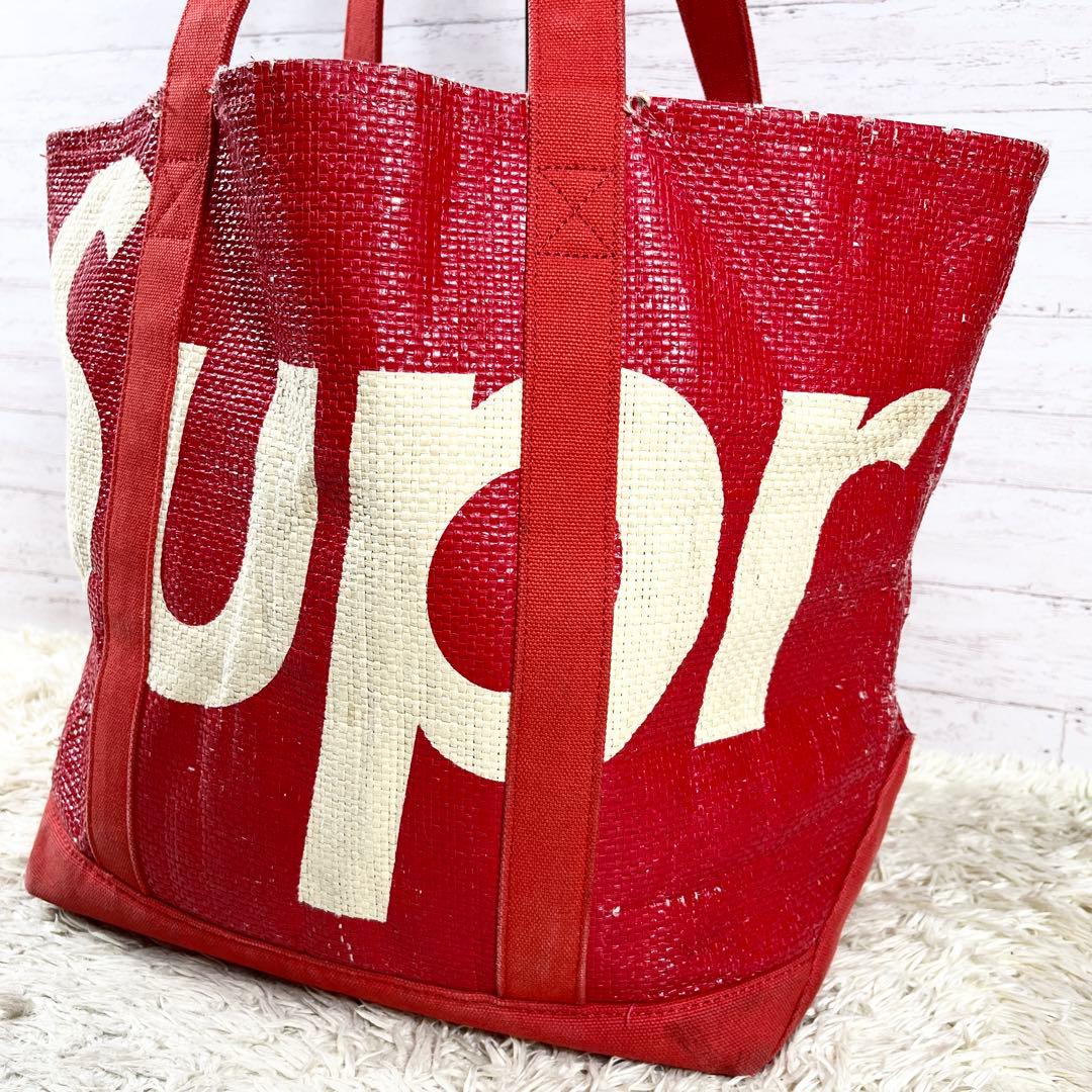 Supreme Raffia Tote Bag 大容量 A4収納 肩掛け レッド