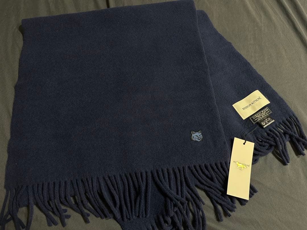 MAISON KITSUNÉ ネイビー マフラー フリンジ付き