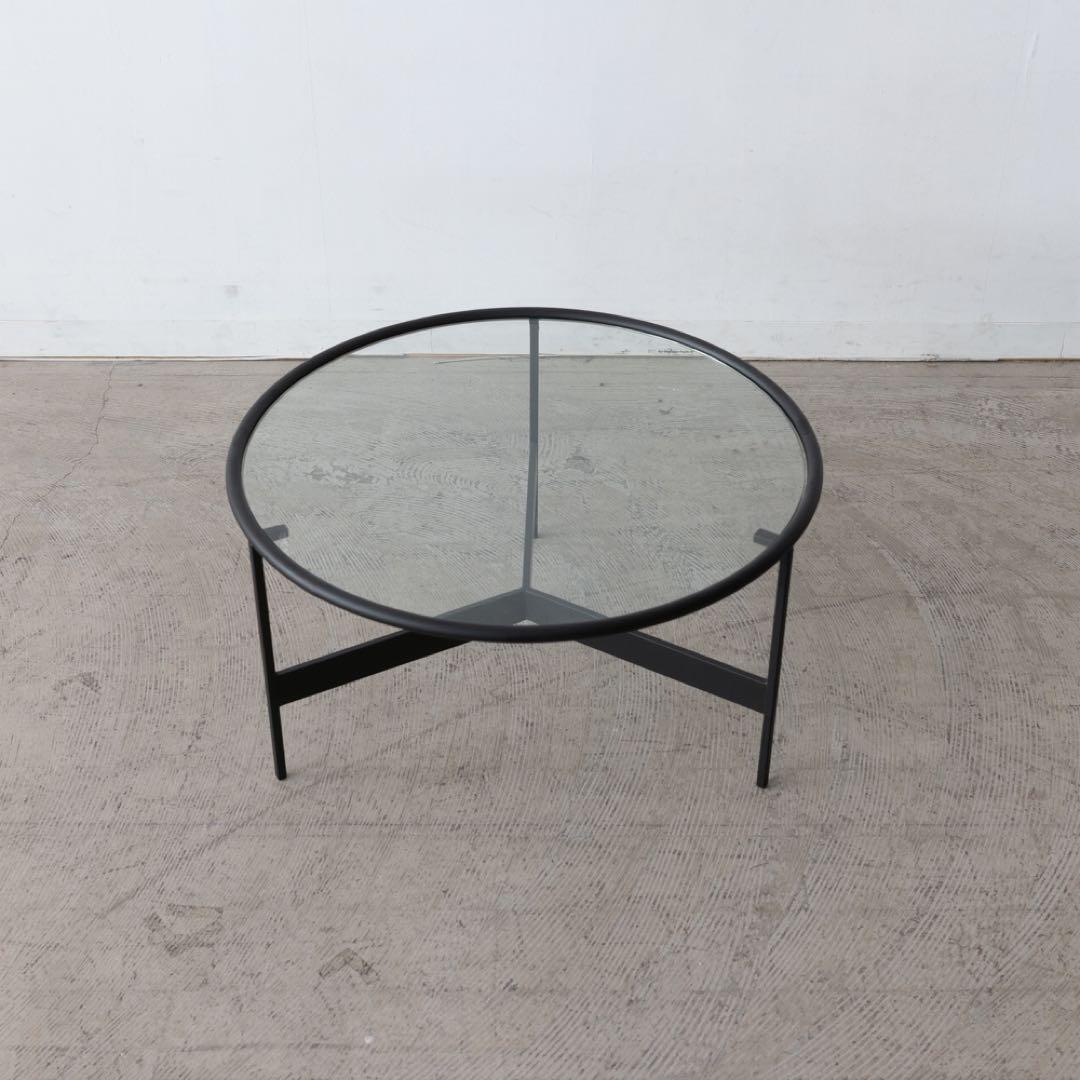 円形センターテーブル ガラス・黒