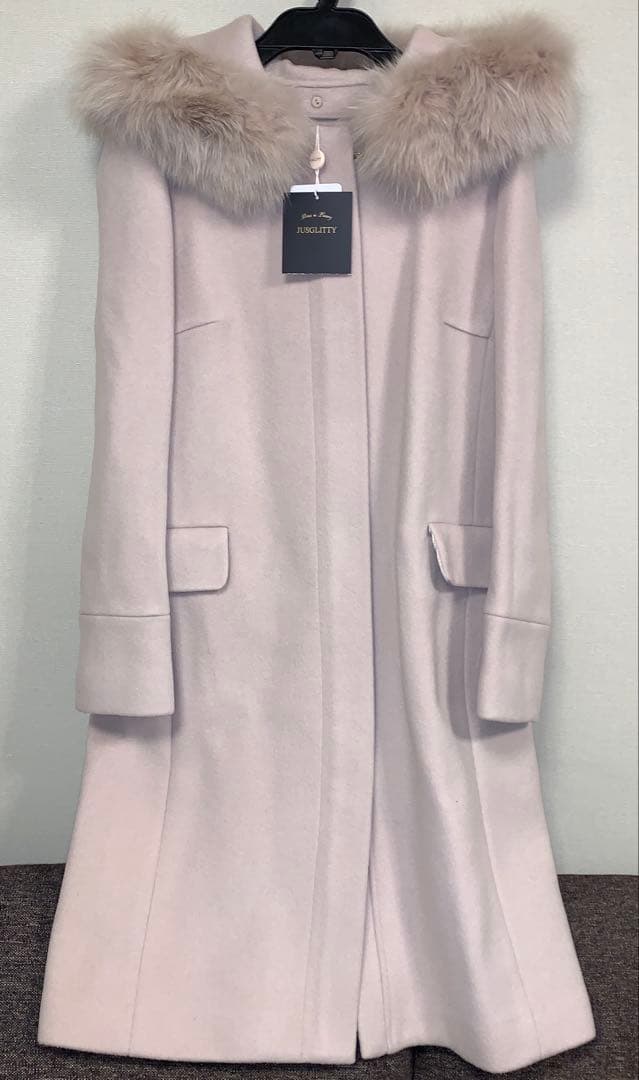 新品、ジャスグリッティ、ベージュ、3ウェイ　フォックスファーフード、ウールコート