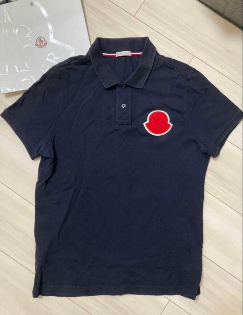 モンクレール ネイビー ビックロゴ ポロシャツ 刺繍ロゴ