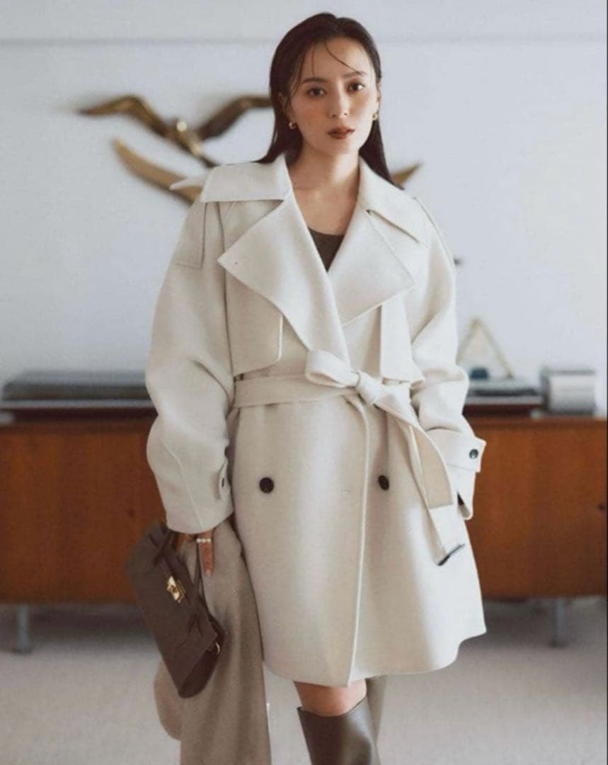 anuans リバーウールミドルトレンチコート ECRU