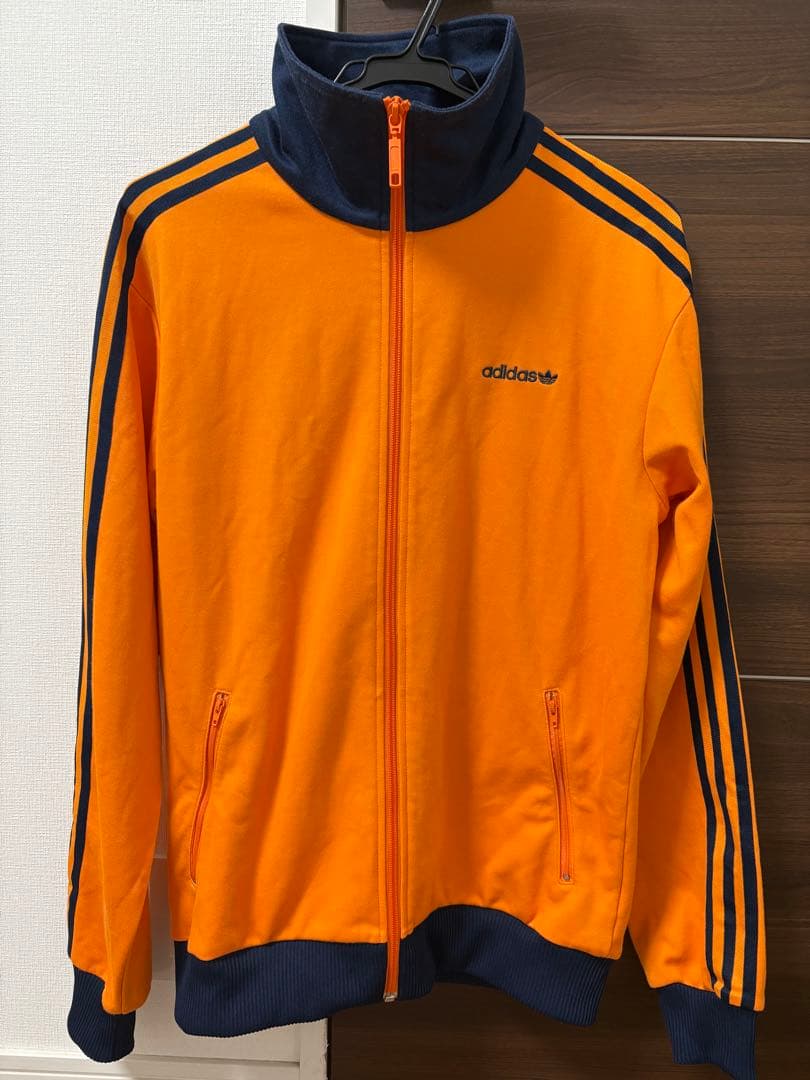 【希少配色】adidasトラックジャケット　オレンジ×ネイビー系　Lサイズ