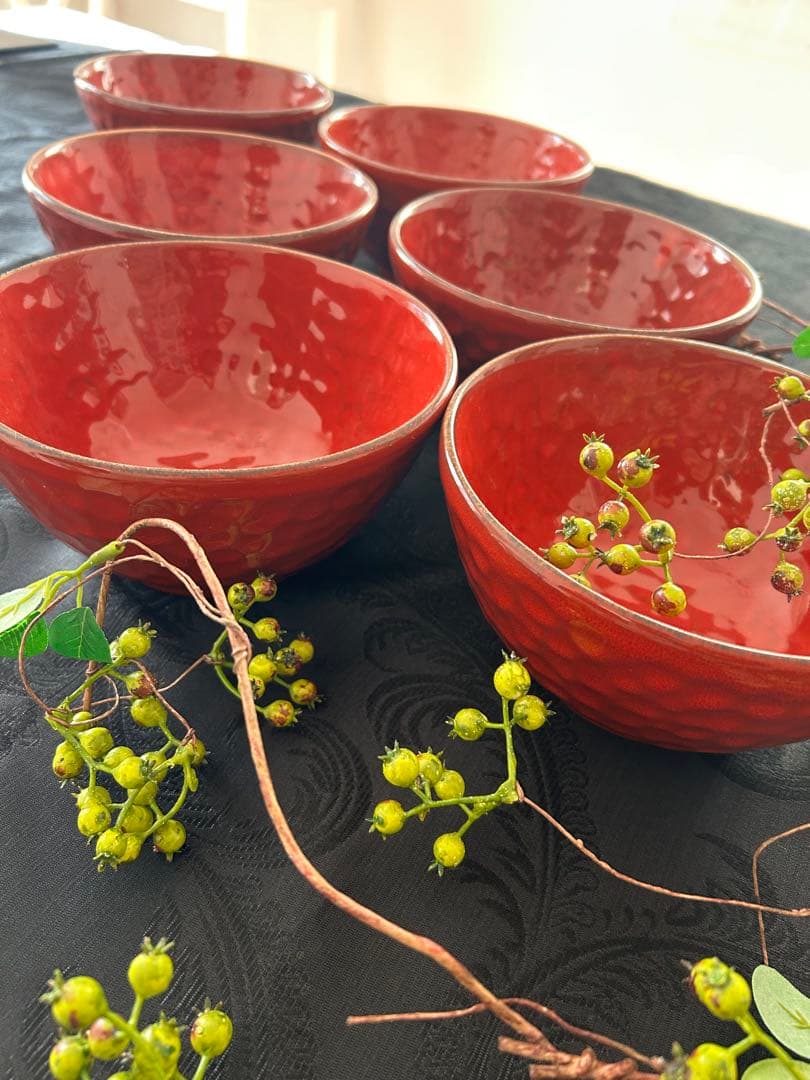 M style 赤い陶器の椀 6個セット イタリア製