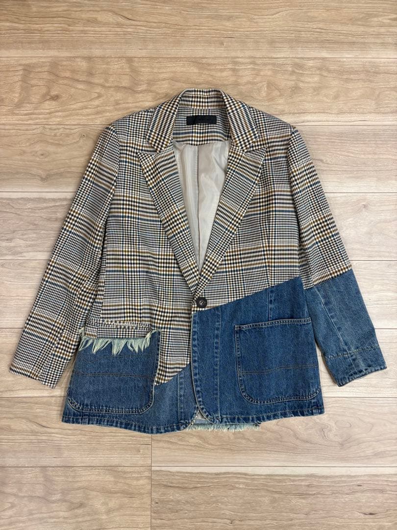 MICALLE MICALLE デニムｘグレンチェック柄リメイク風ジャケット