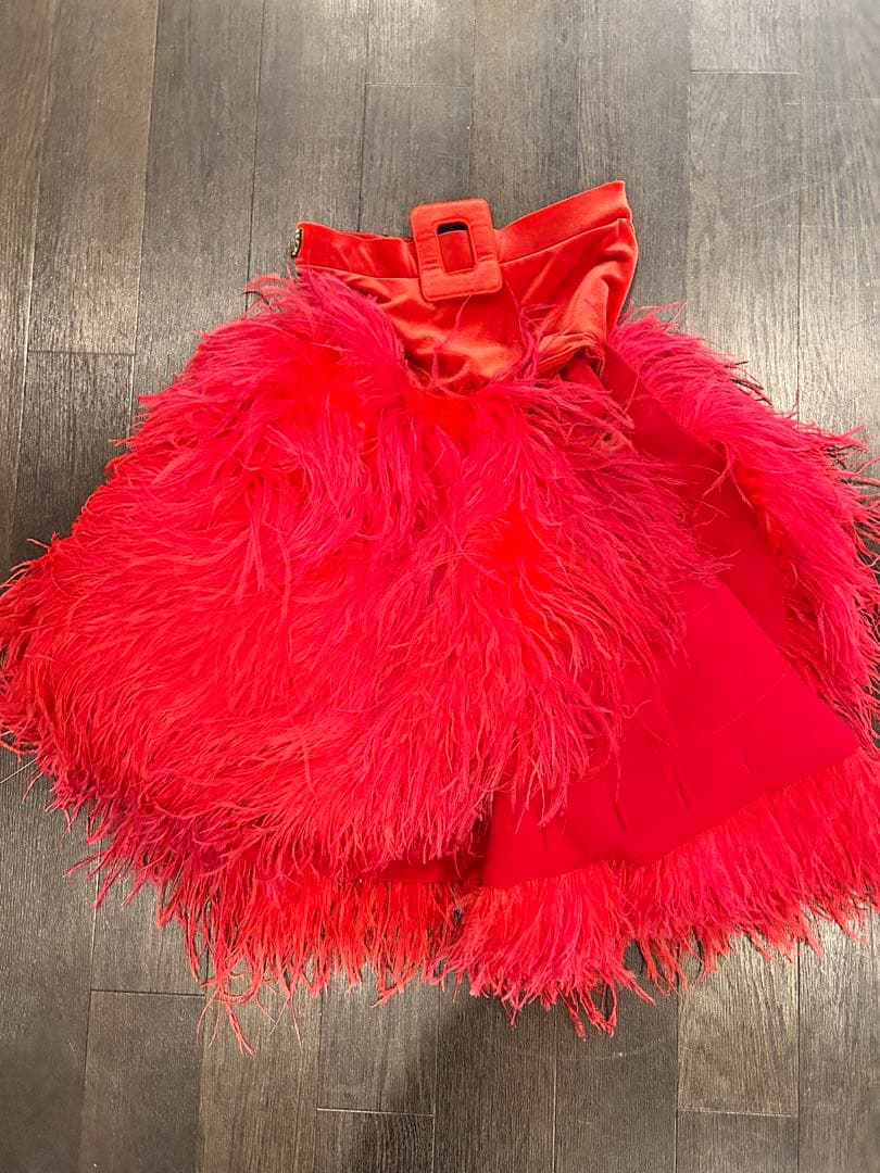 赤のオーストリッチスカート社交ダンスドレス