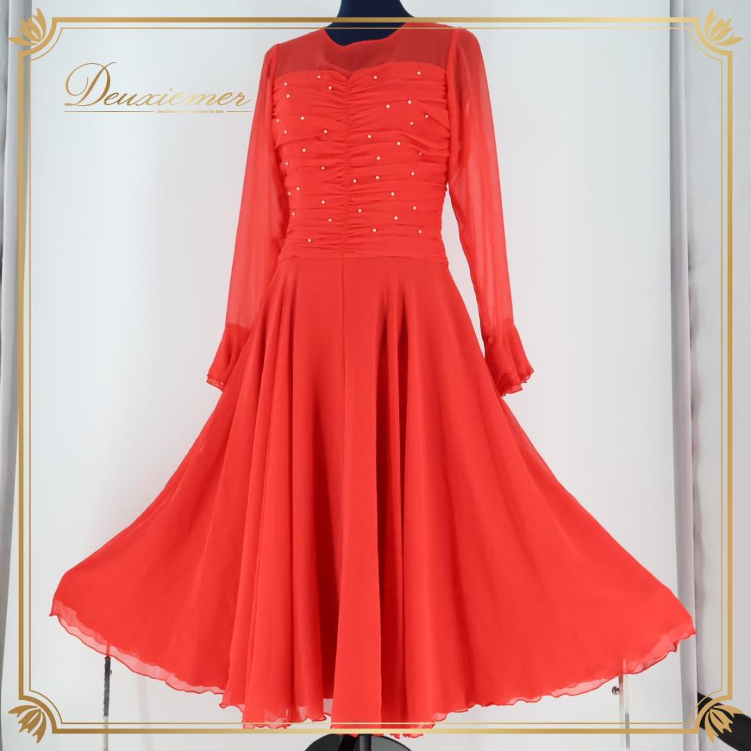 【日本製 社交ダンス衣装】レッド SORELI ワンピース ドレス 赤 レース