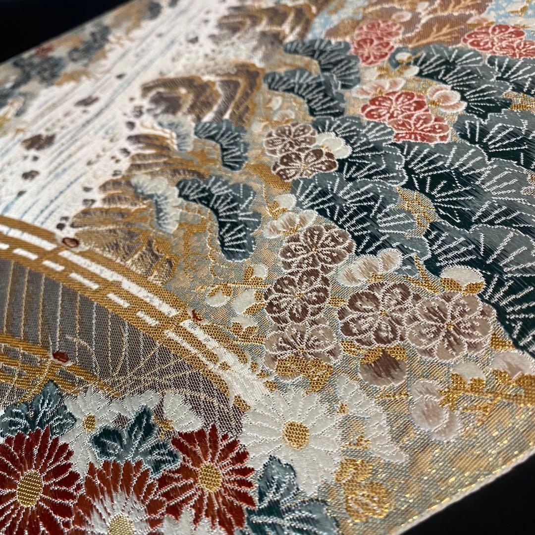 ZY-820 袋帯 山河橋文 九百金弐重箔 松 菊 フォーマル 礼装 逸品 高級